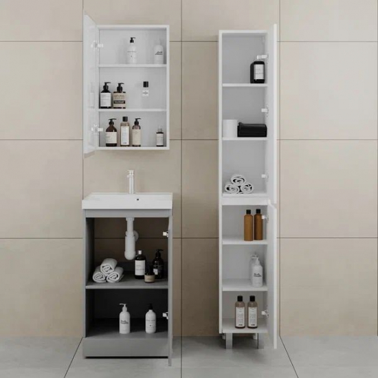Тумба с раковиной STYLE LINE Батлер 50 Люкс серый, раковина Asti 50 белая