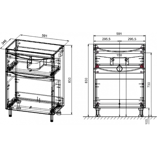 Тумба с раковиной STYLE LINE Бергамо Мини 60 Люкс Plus напольная, антискрейтч черная