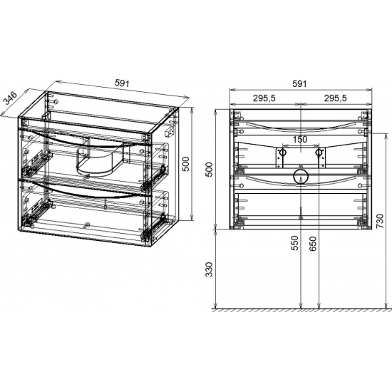 Тумба с раковиной STYLE LINE Бергамо Мини 60 Люкс Plus подвесная, антискрейтч черная