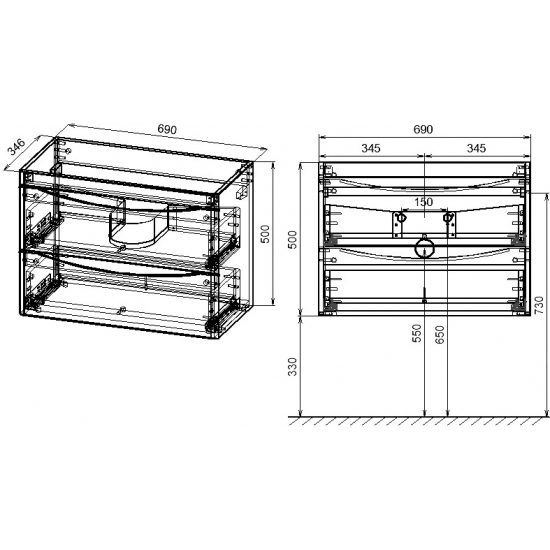Тумба с раковиной STYLE LINE Бергамо Мини 70 Люкс Plus подвесная, антискрейтч черная