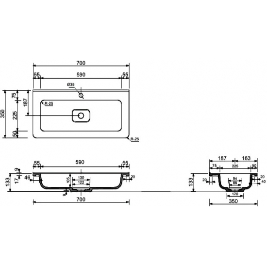 Тумба с раковиной STYLE LINE Бергамо Мини 70 Люкс Plus подвесная, антискрейтч черная