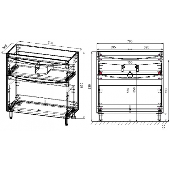 Тумба с раковиной STYLE LINE Бергамо Мини 80 Люкс Plus напольная, антискрейтч серая