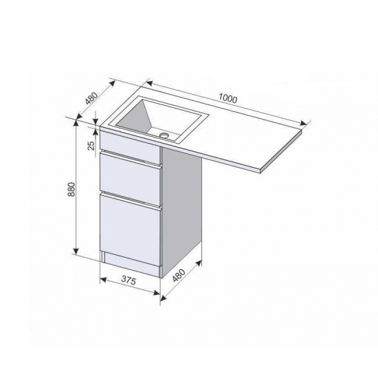 Тумба с раковиной STYLE LINE Даллас 100 Люкс Plus L напольная, белая, 2 ящика