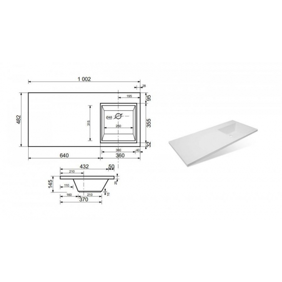 Тумба с раковиной STYLE LINE Даллас 100 Люкс Plus R напольная, белая, 2 ящика