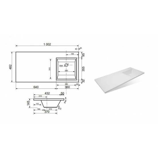 Тумба с раковиной STYLE LINE Даллас 100 Люкс Plus R напольная, белая, 3 ящика
