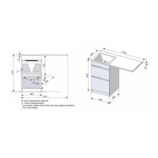 Тумба с раковиной STYLE LINE Даллас 110 Люкс Plus R напольная, белая, 2 ящика