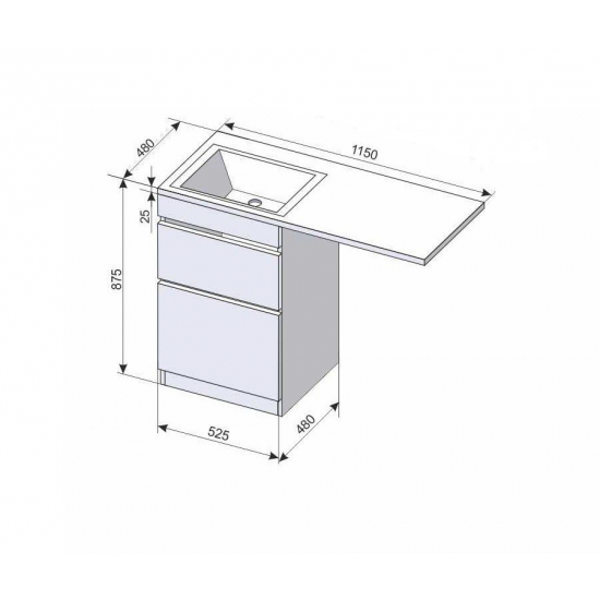 Тумба с раковиной STYLE LINE Даллас 115 Люкс Plus L напольная, белая, 2 ящика