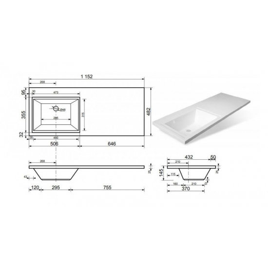 Тумба с раковиной STYLE LINE Даллас 115 Люкс Plus L напольная, белая, 2 ящика