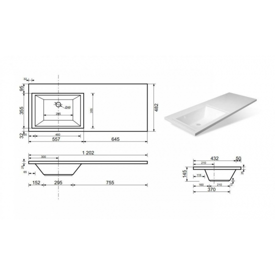 Тумба с раковиной STYLE LINE Даллас 120 Люкс Plus L подвесная, белая, 2 ящика