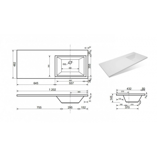 Тумба с раковиной STYLE LINE Даллас 120 Люкс Plus R напольная, белая, 2 ящика