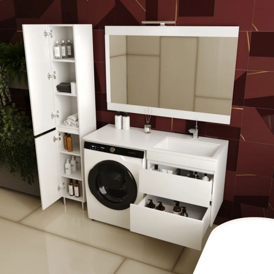 Тумба с раковиной STYLE LINE Даллас 120 Люкс Plus R подвесная, белая, 2 ящика