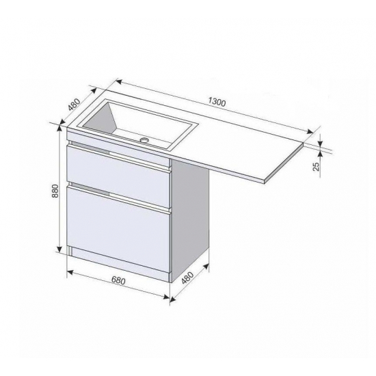 Тумба с раковиной STYLE LINE Даллас 130 Люкс Plus L напольная, белая, 2 ящика