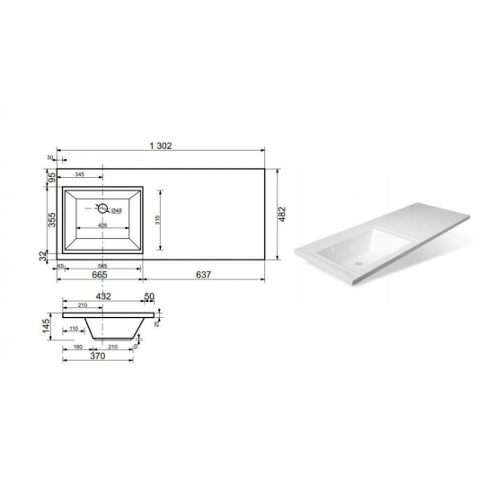 Тумба с раковиной STYLE LINE Даллас 130 Люкс Plus L напольная, белая, 3 ящика