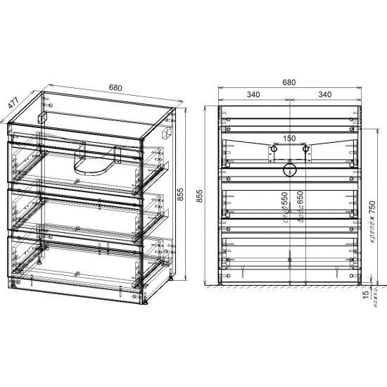 Тумба с раковиной STYLE LINE Даллас 130 Люкс Plus L напольная, белая, 3 ящика