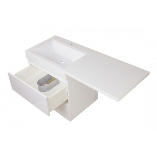 Тумба с раковиной STYLE LINE Даллас 130 Люкс Plus L подвесная, белая, 2 ящика