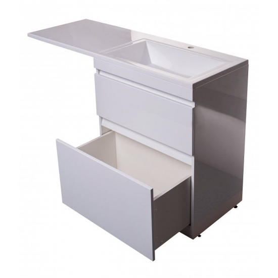 Тумба с раковиной STYLE LINE Даллас 130 Люкс Plus R напольная, белая, 2 ящика