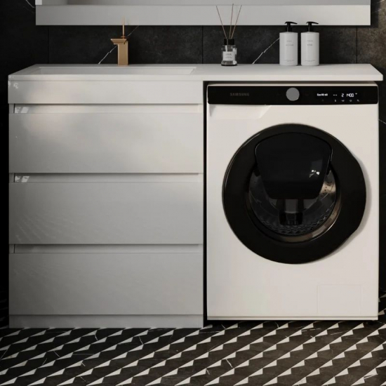 Тумба с раковиной STYLE LINE Даллас 130 Люкс Plus R напольная, белая, 3 ящика