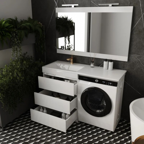 Тумба с раковиной STYLE LINE Даллас 130 Люкс Plus R напольная, белая, 3 ящика