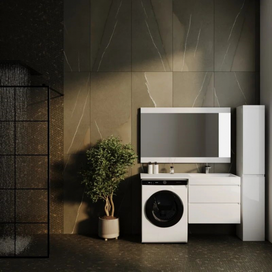 Тумба с раковиной STYLE LINE Даллас 130 Люкс Plus R подвесная, белая, 2 ящика