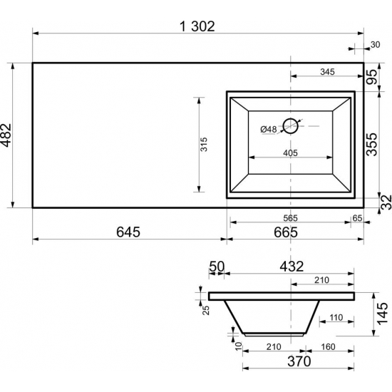 Тумба с раковиной STYLE LINE Даллас 130 Люкс Plus R подвесная, эмаль, раковина Даллас 130 правая
