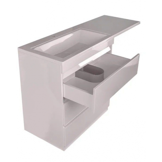 Тумба с раковиной STYLE LINE Даллас 140 Люкс Plus L напольная, белая, 3 ящика