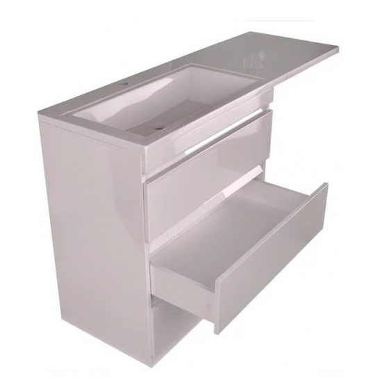 Тумба с раковиной STYLE LINE Даллас 140 Люкс Plus L напольная, белая, 3 ящика