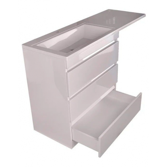 Тумба с раковиной STYLE LINE Даллас 140 Люкс Plus L напольная, белая, 3 ящика