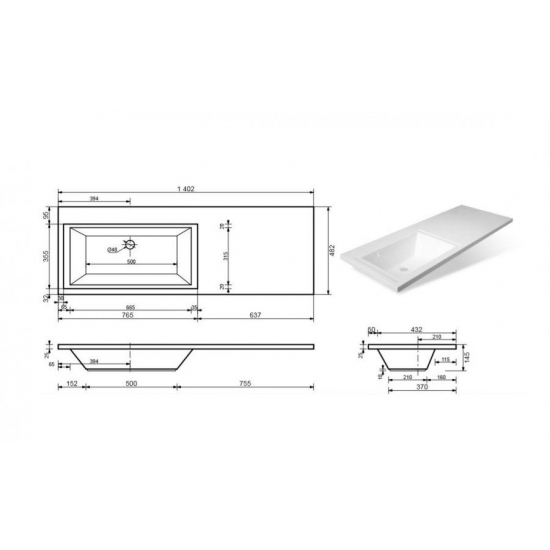 Тумба с раковиной STYLE LINE Даллас 140 Люкс Plus L напольная, белая, 3 ящика