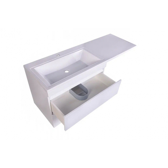 Тумба с раковиной STYLE LINE Даллас 140 Люкс Plus L подвесная, белая, 2 ящика