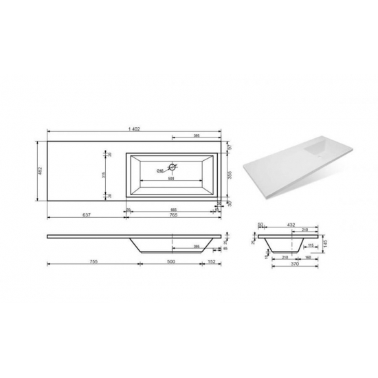 Тумба с раковиной STYLE LINE Даллас 140 Люкс Plus R напольная, белая, 2 ящика