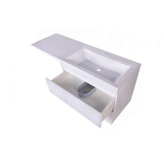 Тумба с раковиной STYLE LINE Даллас 140 Люкс Plus R подвесная, белая, 2 ящика