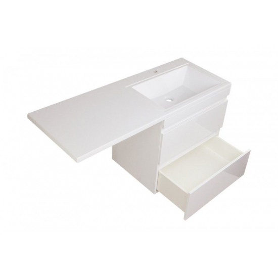 Тумба с раковиной STYLE LINE Даллас 150 Люкс Plus R подвесная, белая, 2 ящика