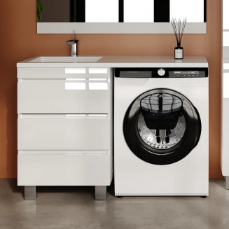 Тумба с раковиной STYLE LINE Даллас Леон 120 Люкс Plus L напольная, белая, 3 ящика