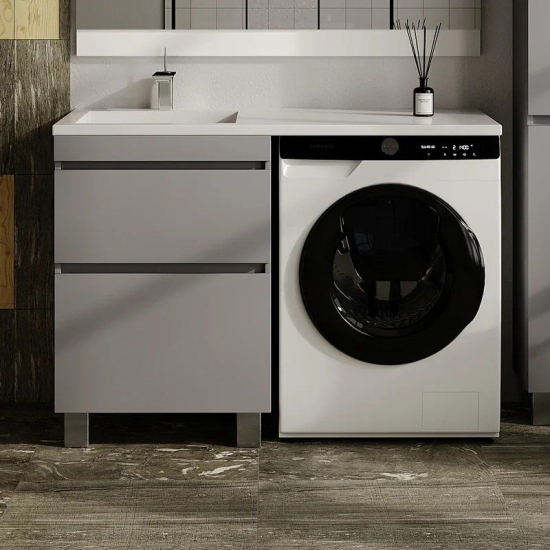 Тумба с раковиной STYLE LINE Даллас Леон 120 Люкс Plus L напольная, серая, 2 ящика