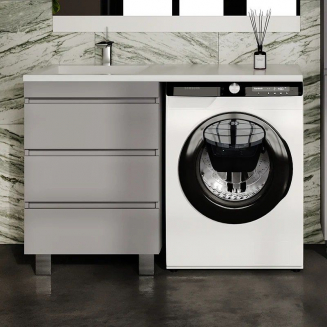 Тумба с раковиной STYLE LINE Даллас Леон 120 Люкс Plus L напольная, серая, 3 ящика