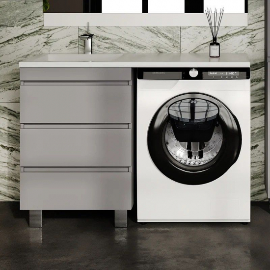 Тумба с раковиной STYLE LINE Даллас Леон 120 Люкс Plus L напольная, серая, 3 ящика