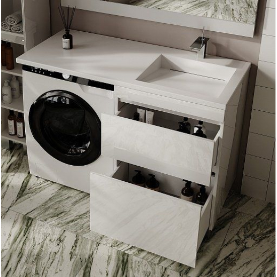 Тумба с раковиной STYLE LINE Даллас Леон 120 Люкс Plus R напольная, белая, 2 ящика