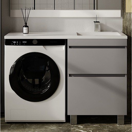 Тумба с раковиной STYLE LINE Даллас Леон 120 Люкс Plus R напольная, серая, 2 ящика