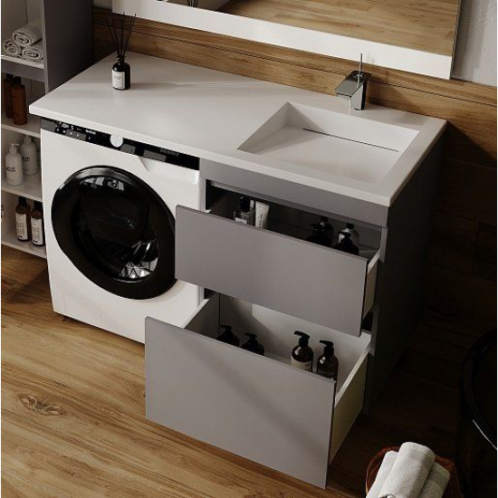 Тумба с раковиной STYLE LINE Даллас Леон 120 Люкс Plus R напольная, серая, 2 ящика