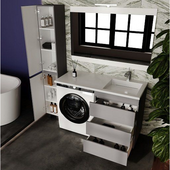 Тумба с раковиной STYLE LINE Даллас Леон 120 Люкс Plus R напольная, серая, 3 ящика