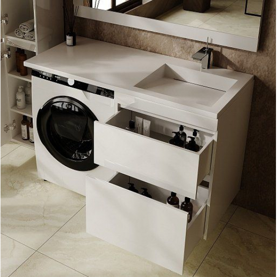 Тумба с раковиной STYLE LINE Даллас Леон 120 Люкс Plus R подвесная, белая, 2 ящика