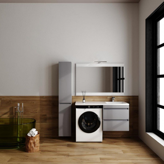 Тумба с раковиной STYLE LINE Даллас Леон 120 Люкс Plus R подвесная, серая, 2 ящика