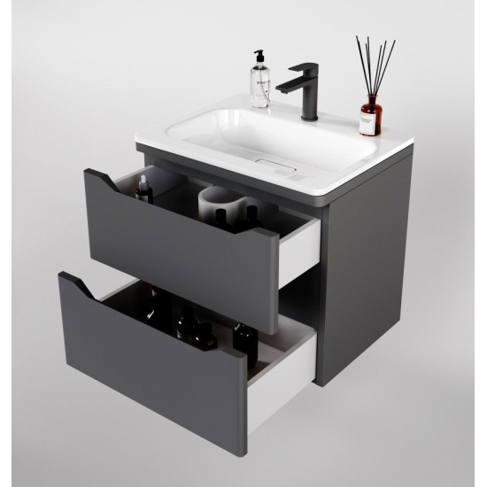 Тумба с раковиной STYLE LINE Марелла 60 Люкс Plus, подвесная, антискрейтч серый