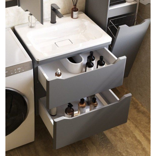 Тумба с раковиной STYLE LINE Марелла 60 Люкс Plus, подвесная, антискрейтч серый