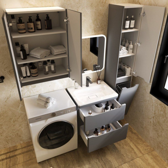 Тумба с раковиной STYLE LINE Марелла 60 Люкс Plus, подвесная, антискрейтч серый