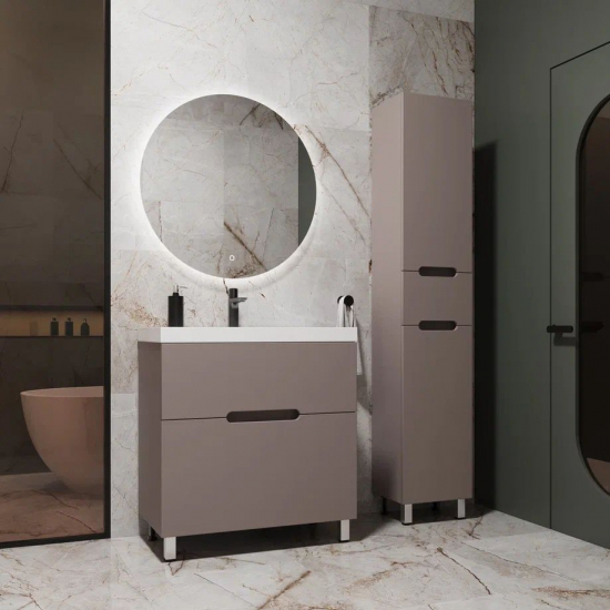 Тумба с раковиной STYLE LINE Матис 70 тауп тёмный напольная, раковина Asti 70 белая