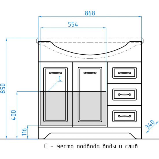 Тумба с раковиной STYLE LINE Олеандр-2 90 Люкс, рельеф пастель