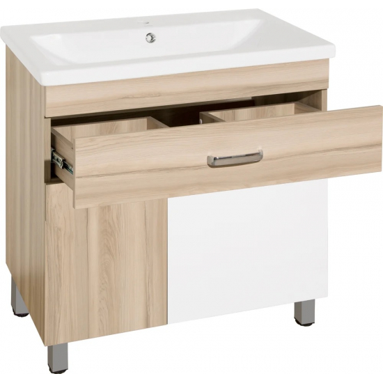 Тумба с раковиной STYLE LINE Ориноко 80 с бельевой корзиной, белая, ориноко