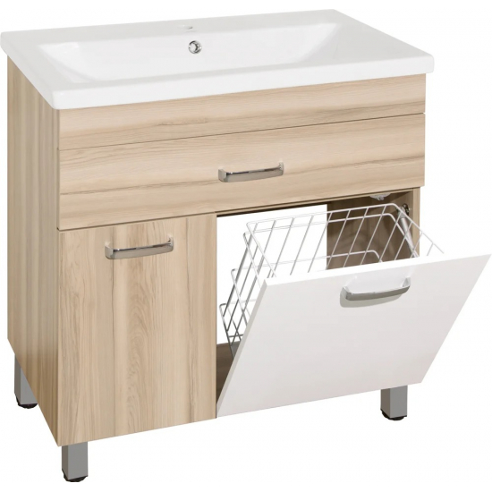 Тумба с раковиной STYLE LINE Ориноко 80 с бельевой корзиной, белая, ориноко