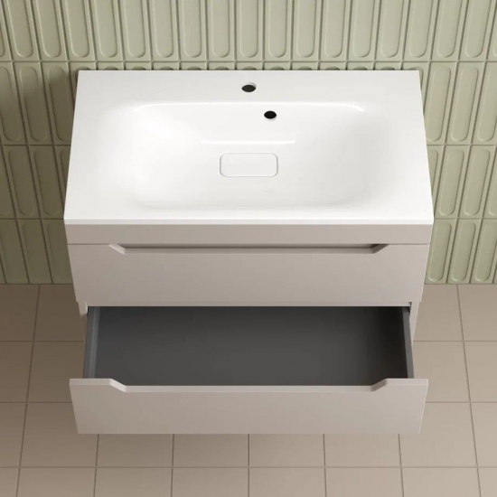 Тумба с раковиной STYLE LINE Остин 80 Plus подвесная крем, раковина Фортуна 80 белая